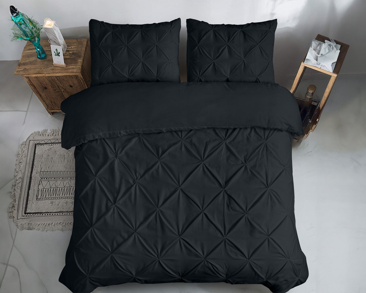 Capa de Edredão Salvador em Algodão Preto com Pintuck, 240 × 220 cm