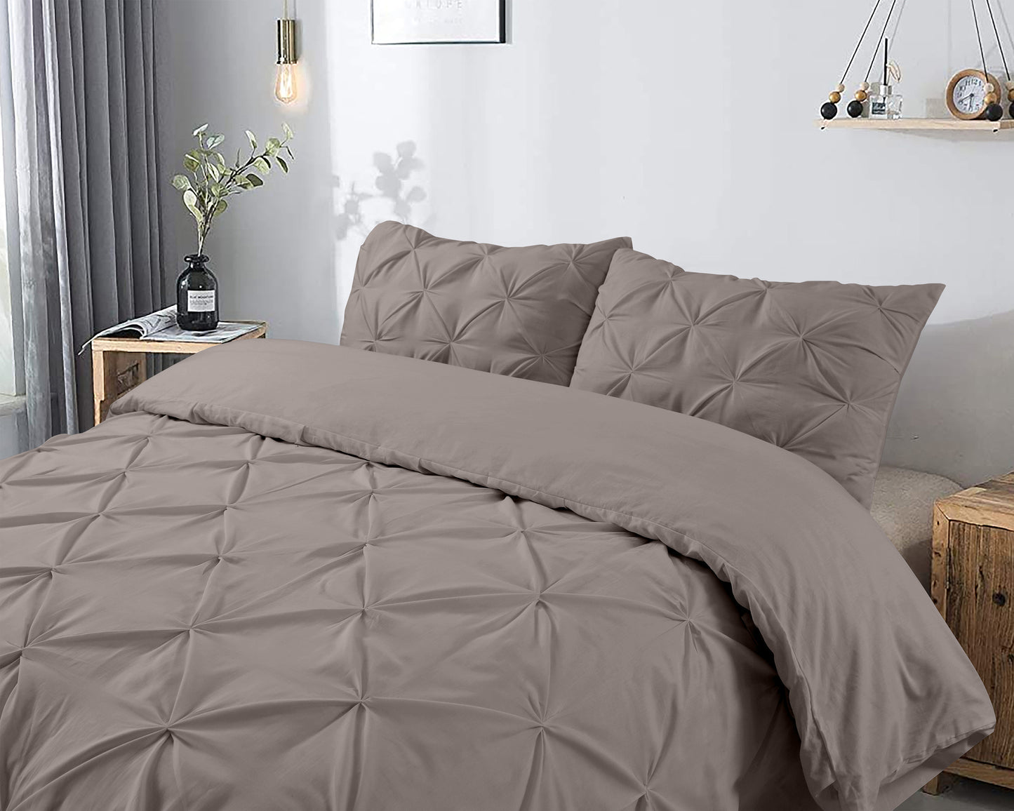Salvador Duvet Cover in Taupe Cotton with Pintuck, 140 × 220 cm