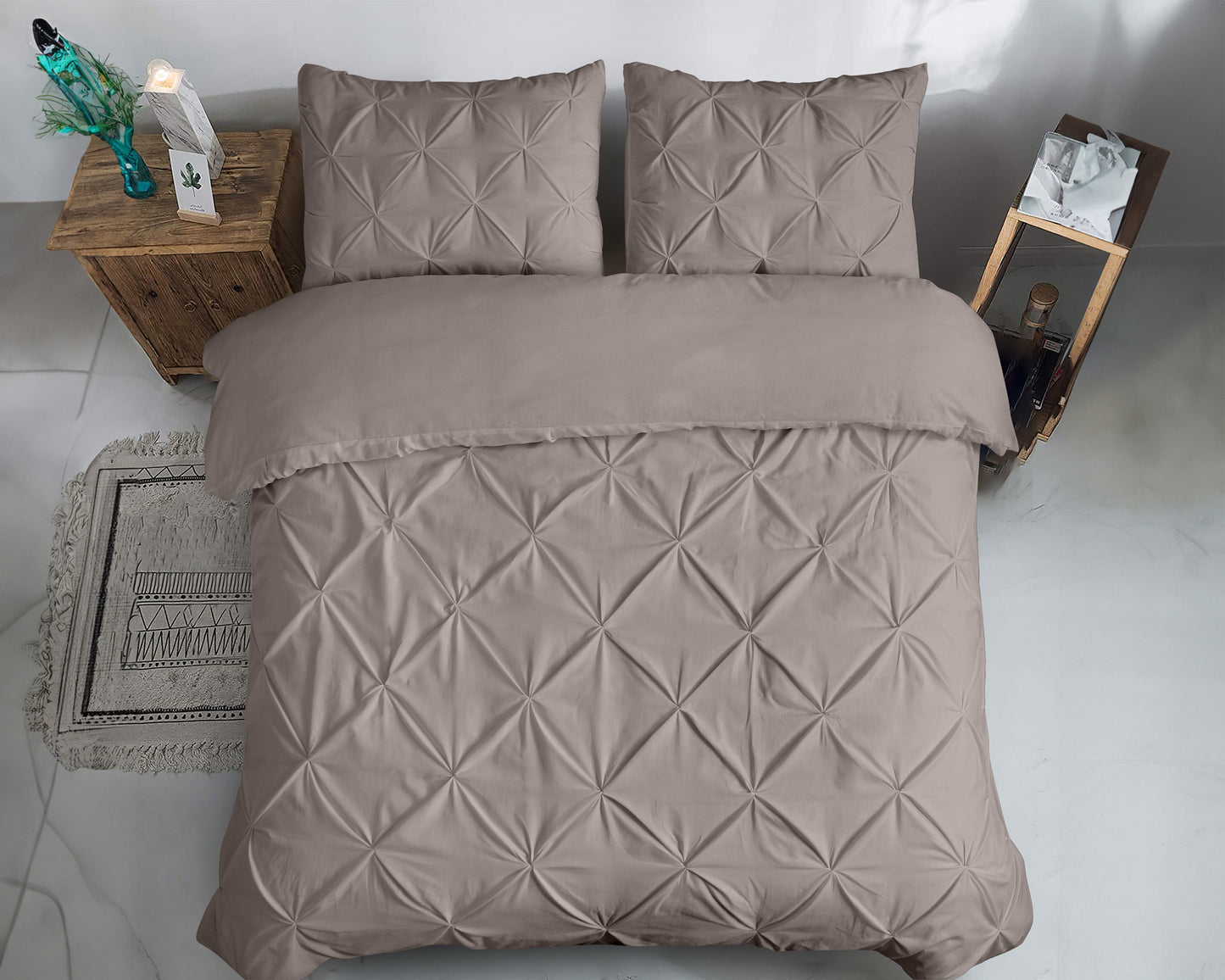 Salvador Duvet Cover in Taupe Cotton with Pintuck, 140 × 220 cm