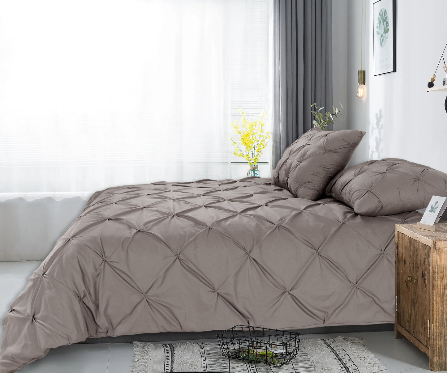 Salvador Duvet Cover in Taupe Cotton with Pintuck, 200 × 220 cm