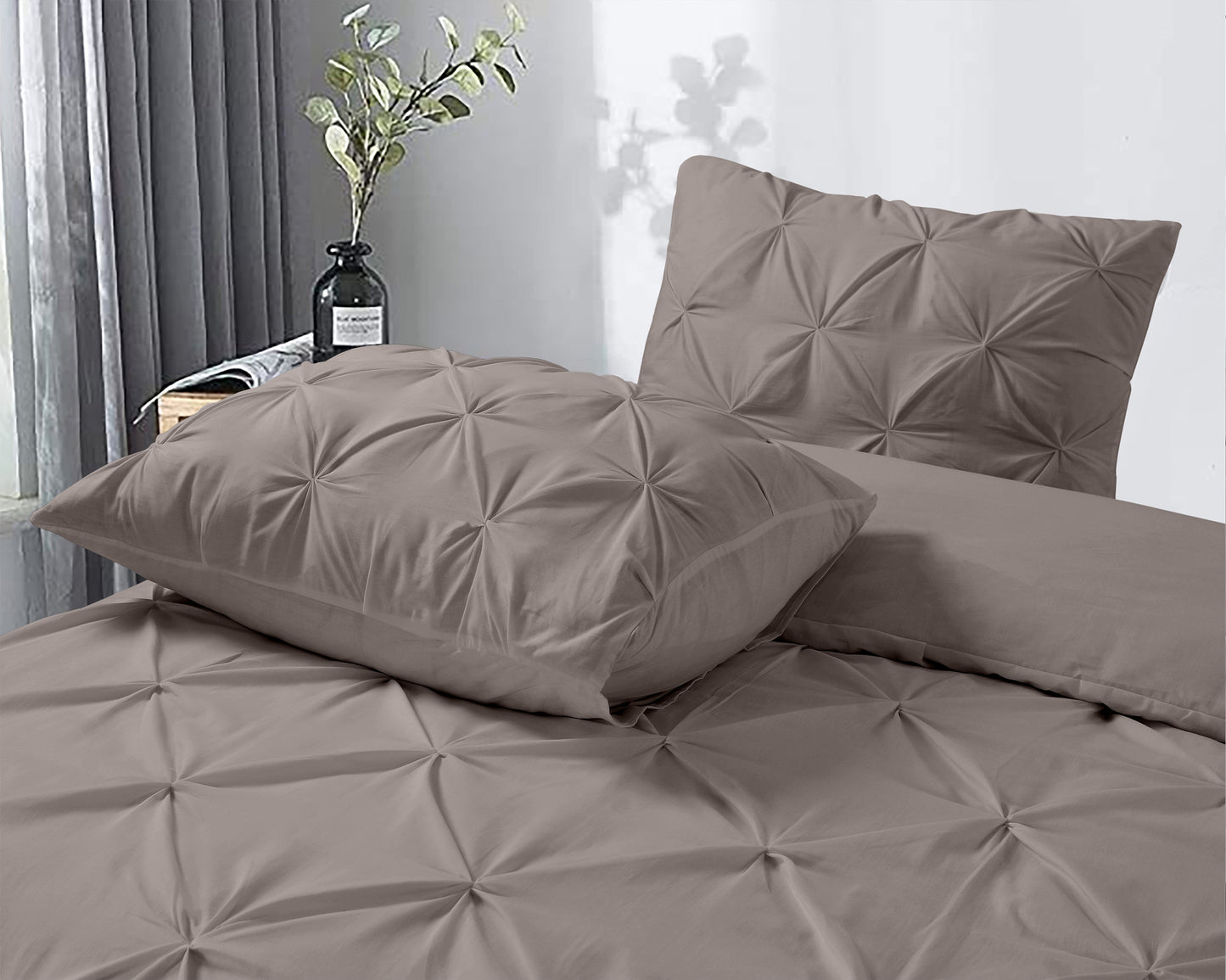 Salvador Duvet Cover in Taupe Cotton with Pintuck, 200 × 220 cm