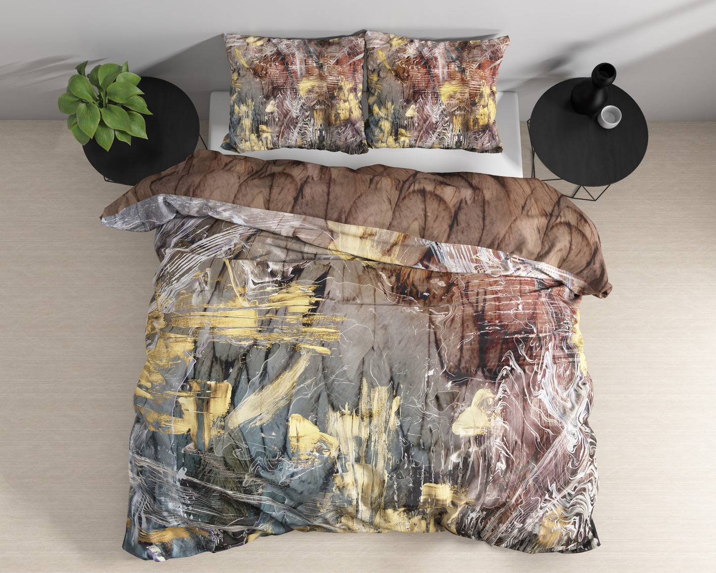 Sarda Duvet Cover in Multicolour Sateen Cotton, 200 × 220 cm