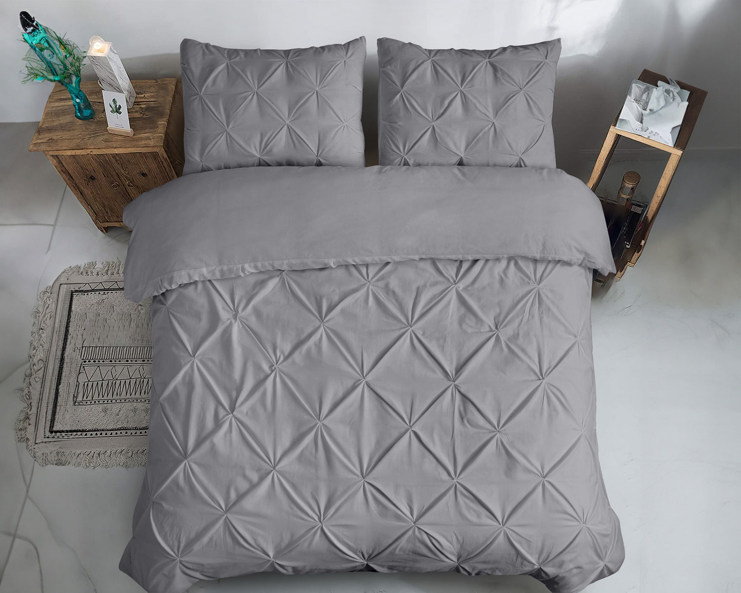 Capa de Edredão Salvador em Algodão Cinzento com Pintuck, 200 × 220 cm