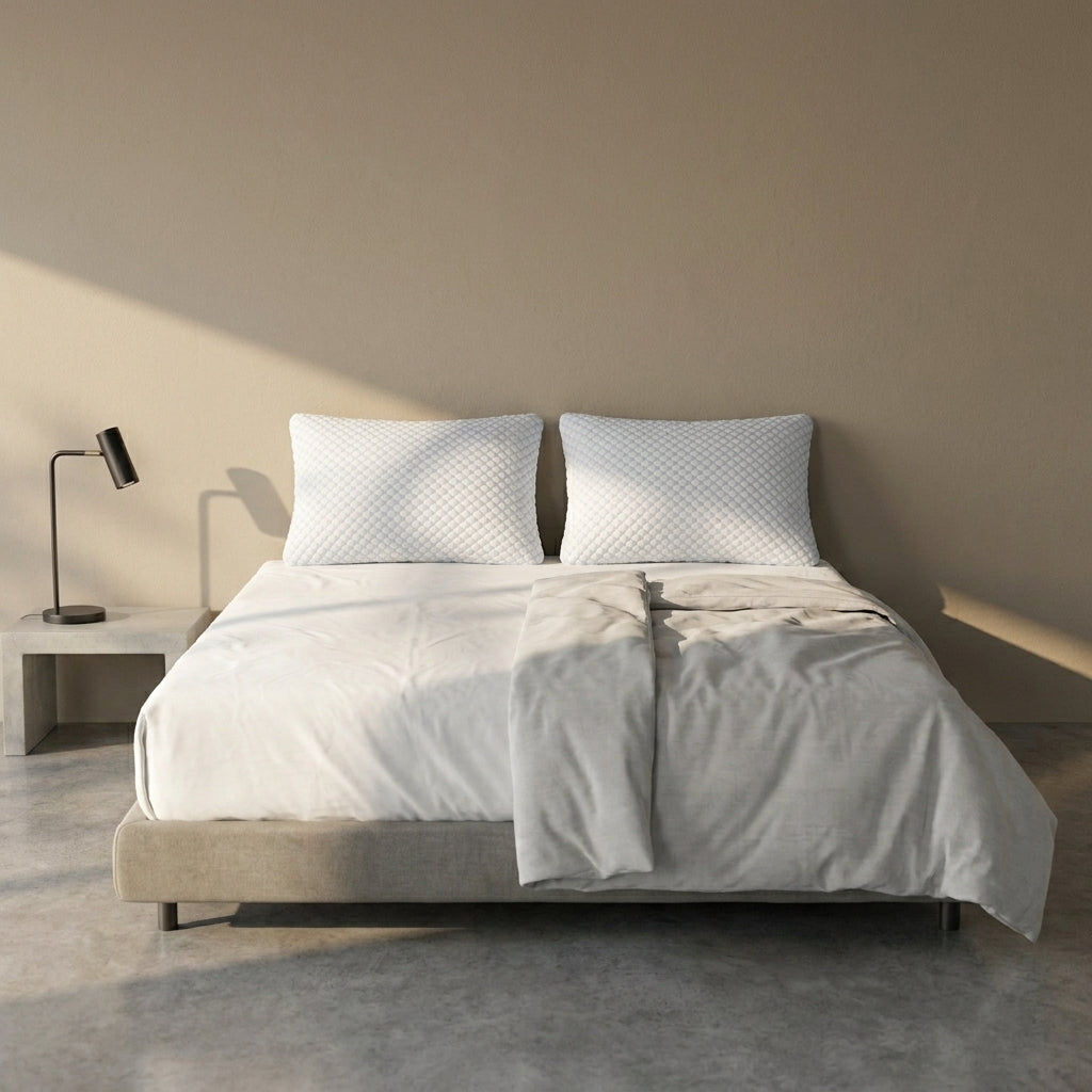 Conjunto de 2 almofadas de dormir ajustáveis em espuma viscoelástica, 50 × 70 cm, numa cama de casal