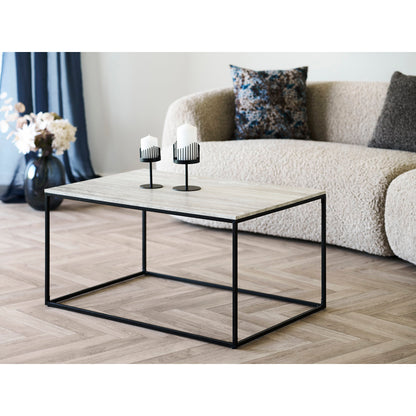 Mesa de Centro Vita com Tampo Aspecto Travertino — 90 × 60 × 45 cm
