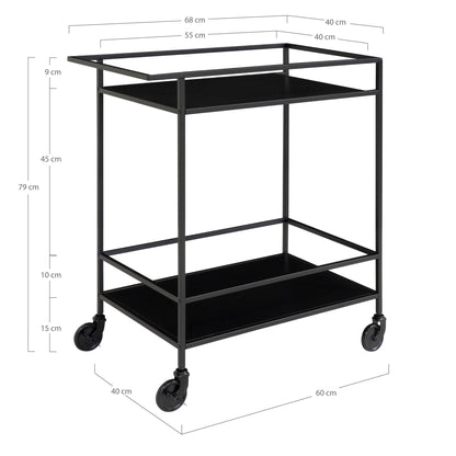 Carrinho de Bar Vita Preto com 2 Prateleiras — 68 × 40 × 79 cm