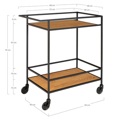 Carrinho de Bar Vita com Aspecto Carvalho — 68 × 40 × 79 cm