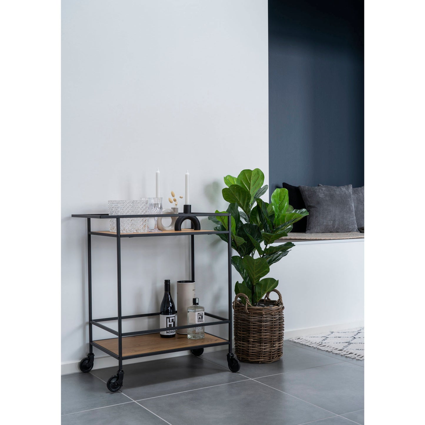 Carrinho de Bar Vita com Aspecto Carvalho — 68 × 40 × 79 cm