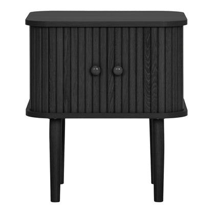Nikko Curved Slatted Two-Door Side Table, Black — 45 × 40 × 50.5 cm
