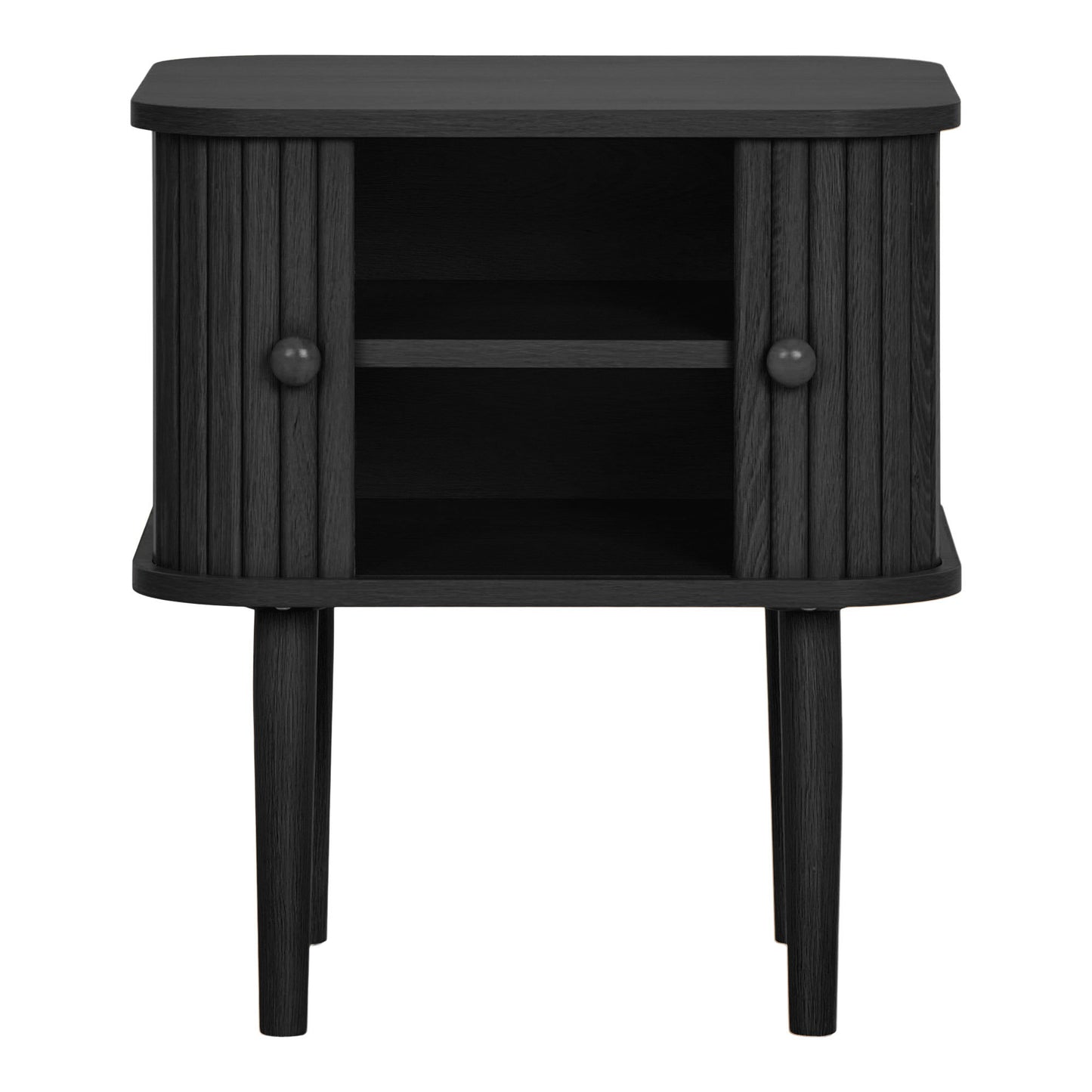 Nikko Curved Slatted Two-Door Side Table, Black — 45 × 40 × 50.5 cm