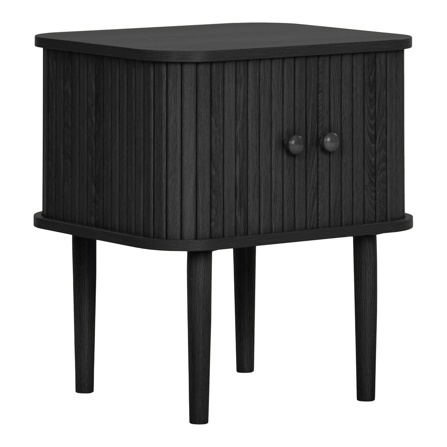 Nikko Curved Slatted Two-Door Side Table, Black — 45 × 40 × 50.5 cm