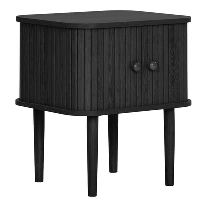 Nikko Curved Slatted Two-Door Side Table, Black — 45 × 40 × 50.5 cm
