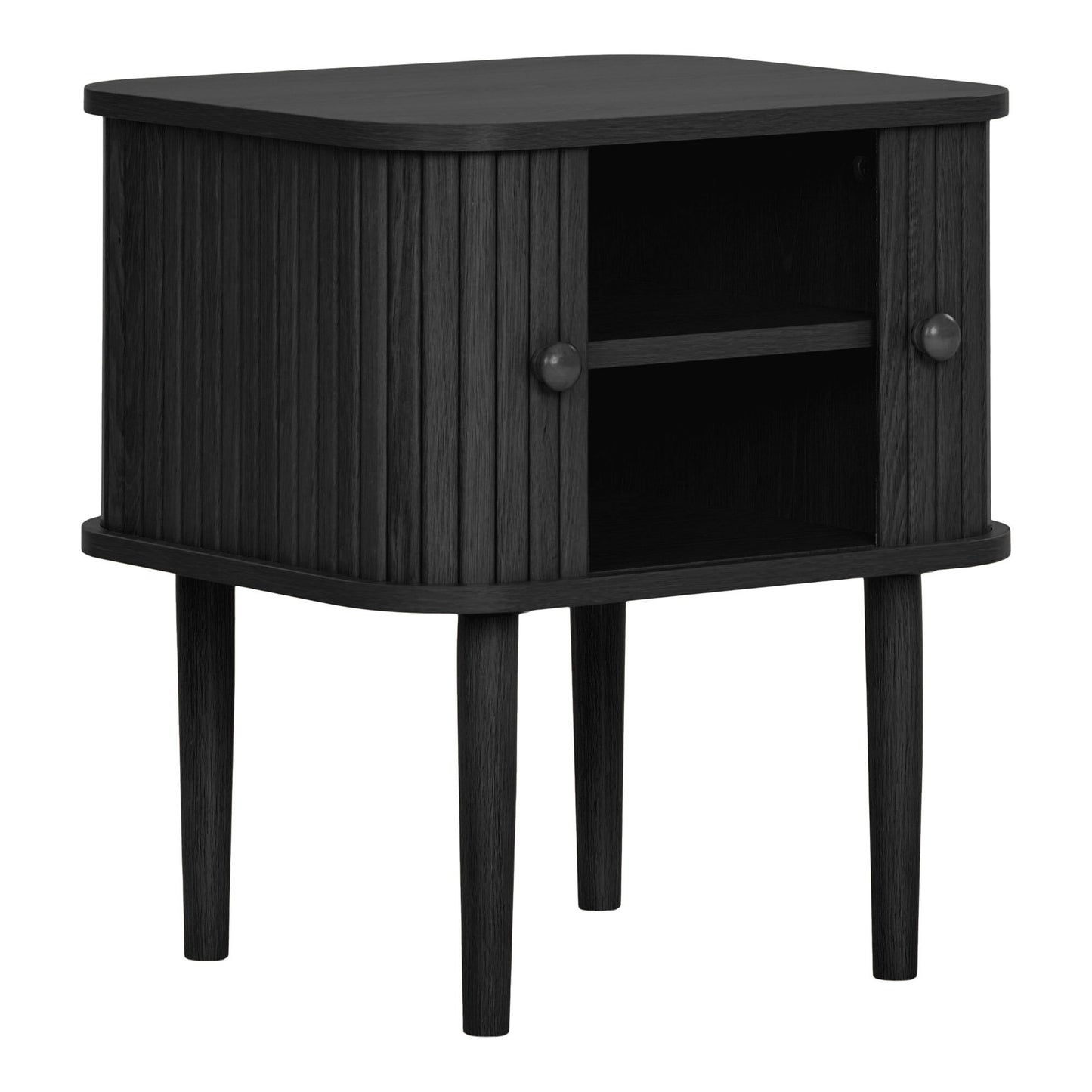 Nikko Curved Slatted Two-Door Side Table, Black — 45 × 40 × 50.5 cm
