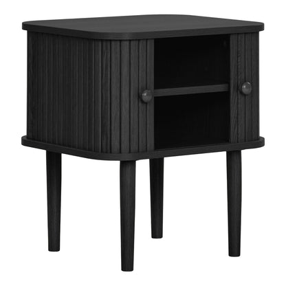Nikko Curved Slatted Two-Door Side Table, Black — 45 × 40 × 50.5 cm