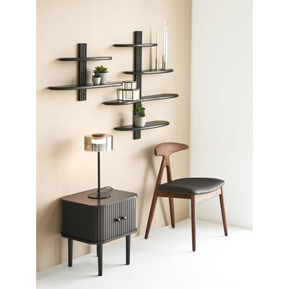 Nikko Curved Slatted Two-Door Side Table, Black — 45 × 40 × 50.5 cm