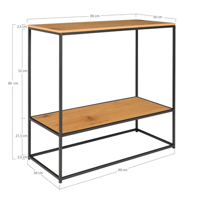 Consola Vita com 2 Prateleiras, Carvalho — 80 × 36 × 80 cm