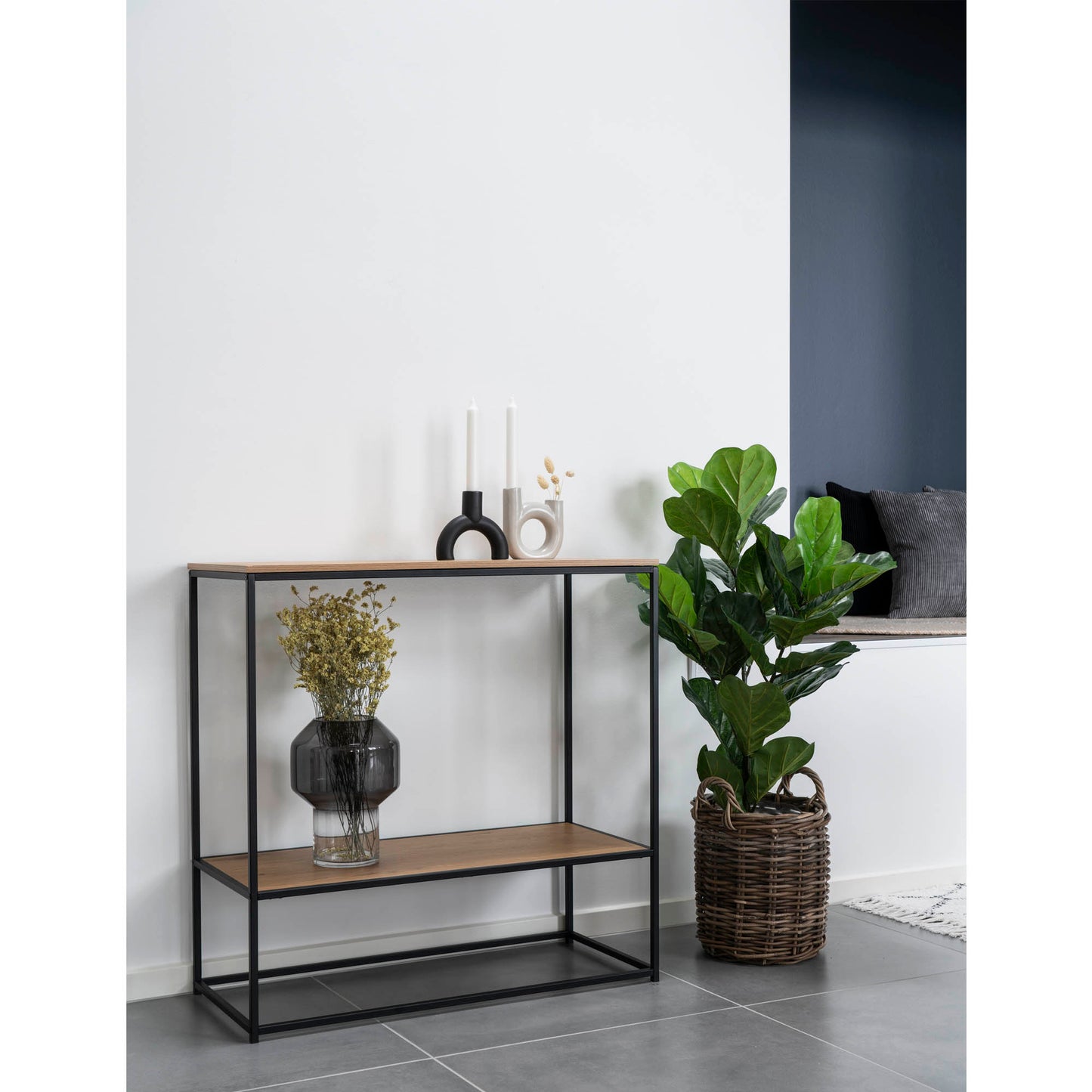 Consola Vita com 2 Prateleiras, Carvalho — 80 × 36 × 80 cm