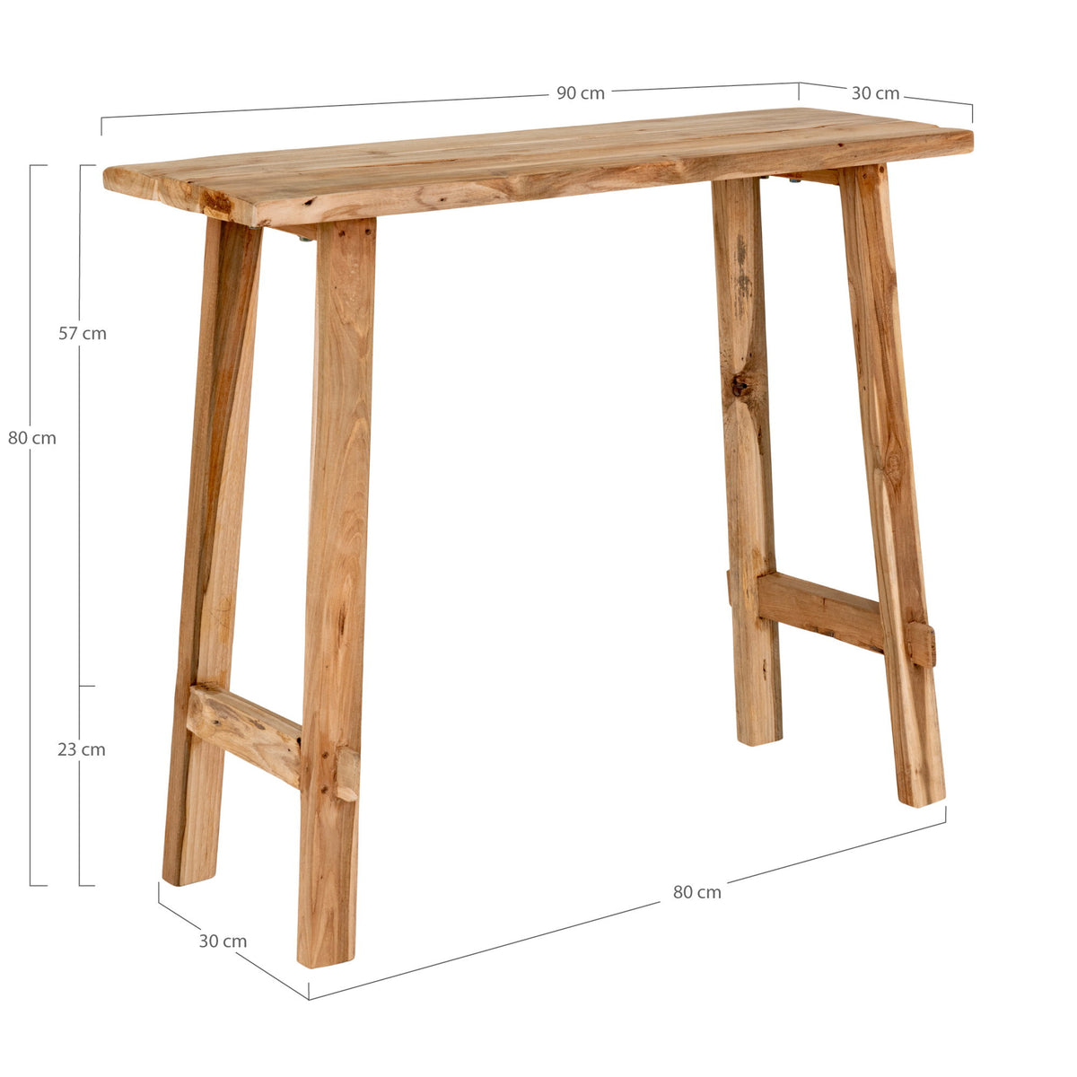 Consola Girona em Teca Natural — 90 × 30 × 80 cm