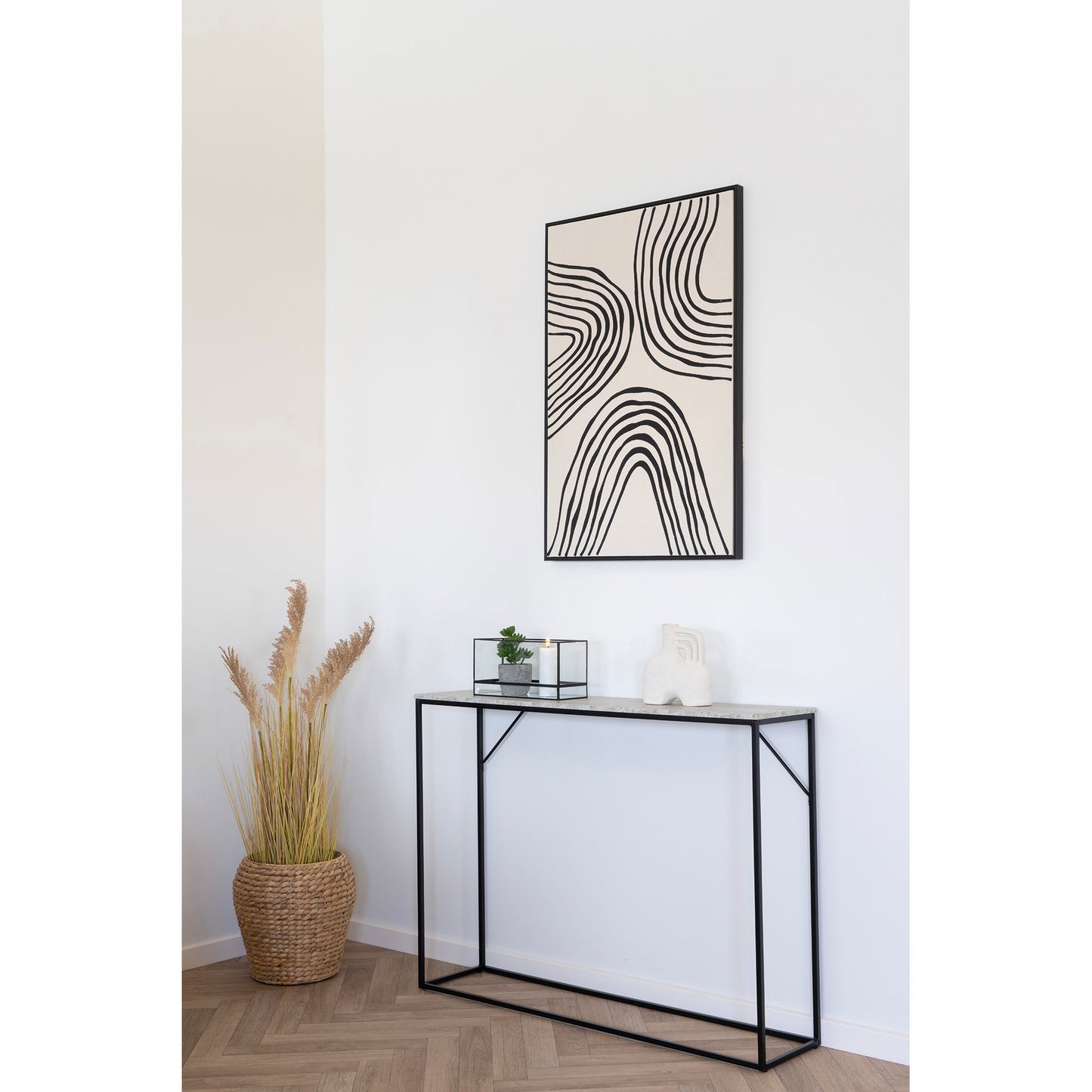 Consola Vita com Tampo Aspecto Travertino — 110 × 26 × 80 cm