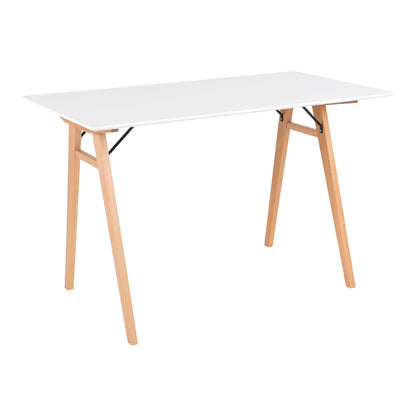 Secretária Vojens em MDF e Seringueira, Branca e Natural — 120 × 60 × 75 cm