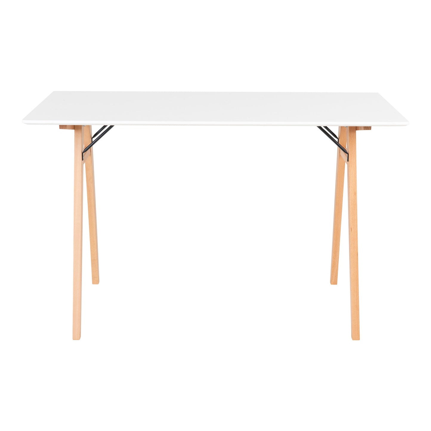 Secretária Vojens em MDF e Seringueira, Branca e Natural — 120 × 60 × 75 cm