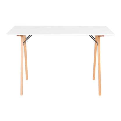 Secretária Vojens em MDF e Seringueira, Branca e Natural — 120 × 60 × 75 cm