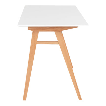 Secretária Vojens em MDF e Seringueira, Branca e Natural — 120 × 60 × 75 cm