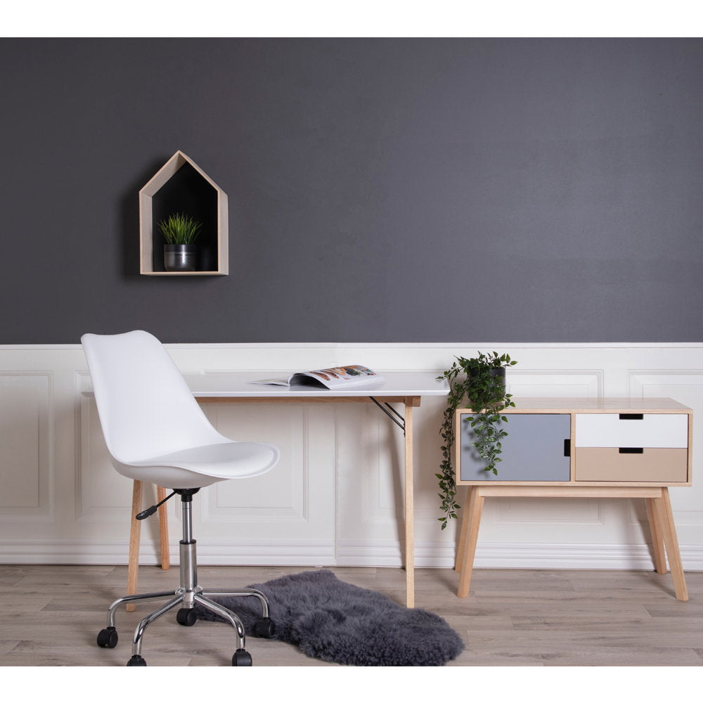 Secretária Vojens em MDF e Seringueira, Branca e Natural — 120 × 60 × 75 cm