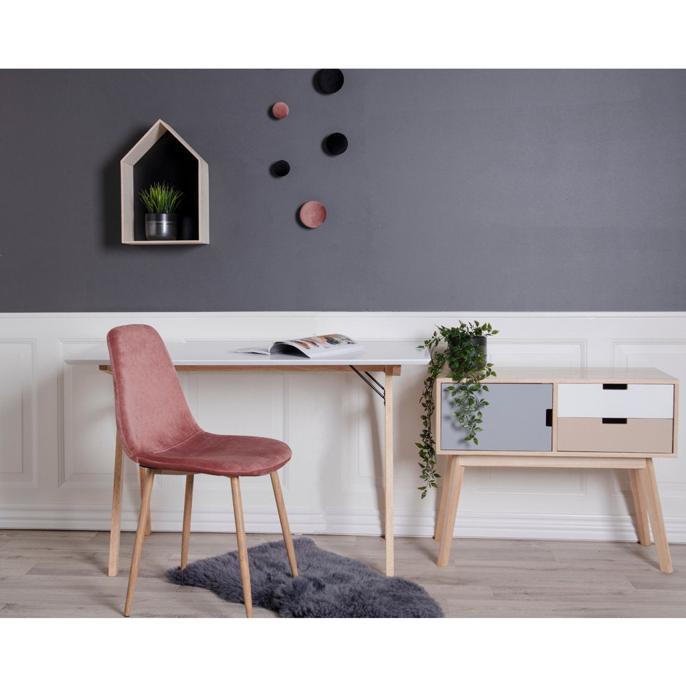 Secretária Vojens em MDF e Seringueira, Branca e Natural — 120 × 60 × 75 cm