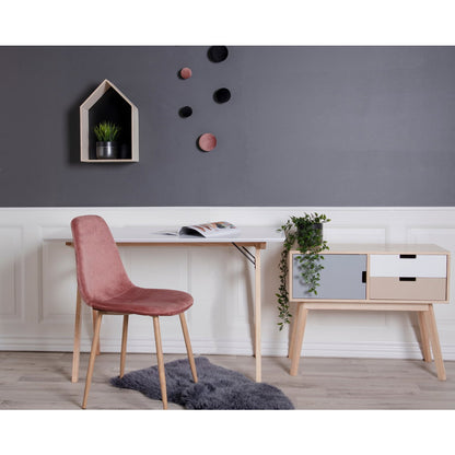 Secretária Vojens em MDF e Seringueira, Branca e Natural — 120 × 60 × 75 cm