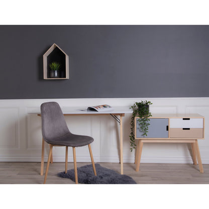 Secretária Vojens em MDF e Seringueira, Branca e Natural — 120 × 60 × 75 cm