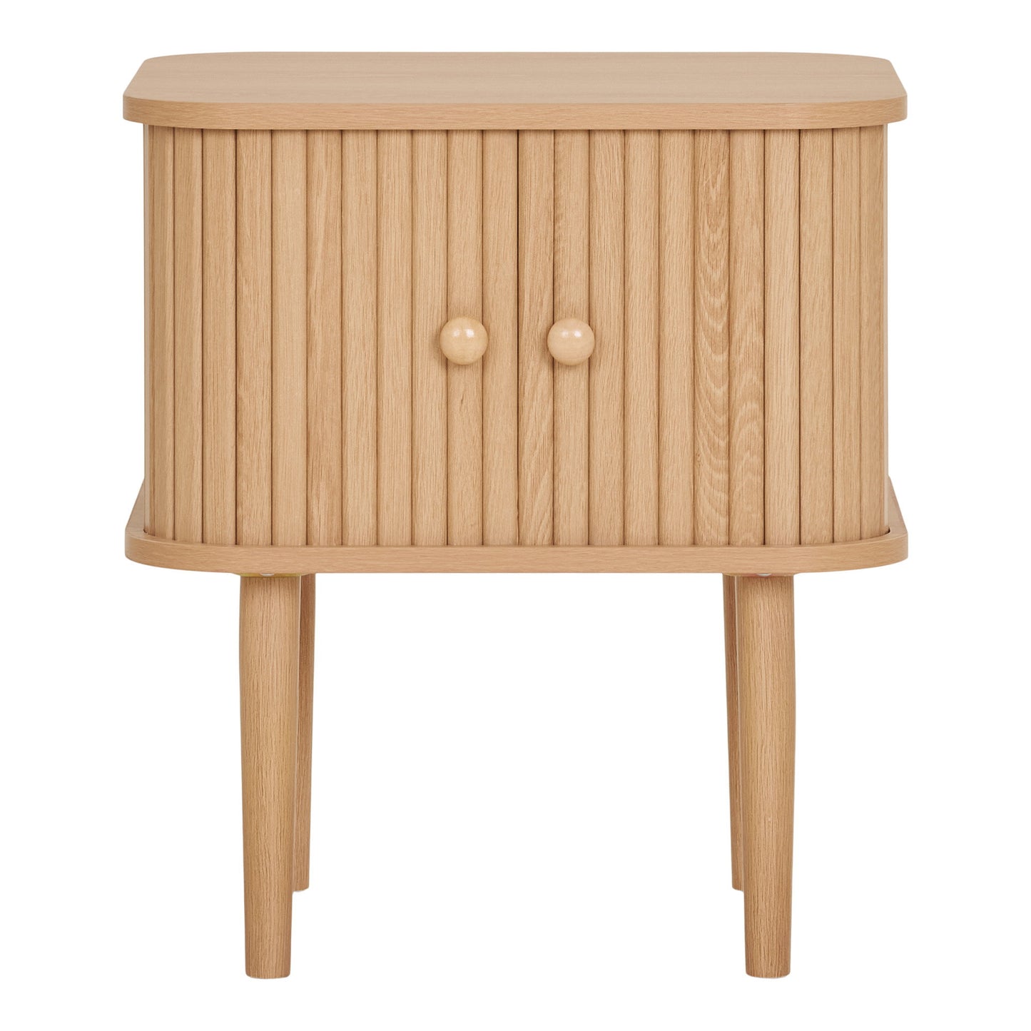 Mesa de Apoio Nikko de Duas Portas em Ripas Curvas, Natural — 45 × 40 × 50,5 cm