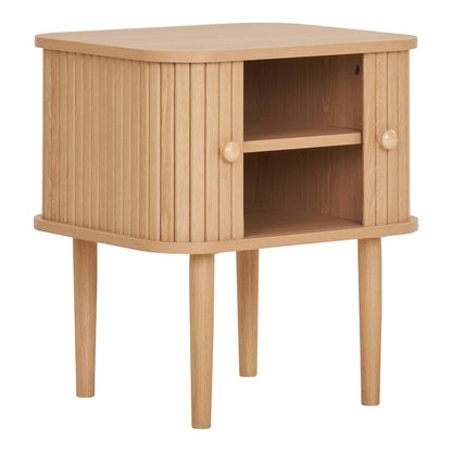 Mesa de Apoio Nikko de Duas Portas em Ripas Curvas, Natural — 45 × 40 × 50,5 cm