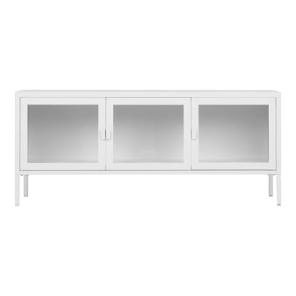 Brisbane TV Cabinet in White Steel with 3 Glass Doors — 130 × 40 × 55 cm