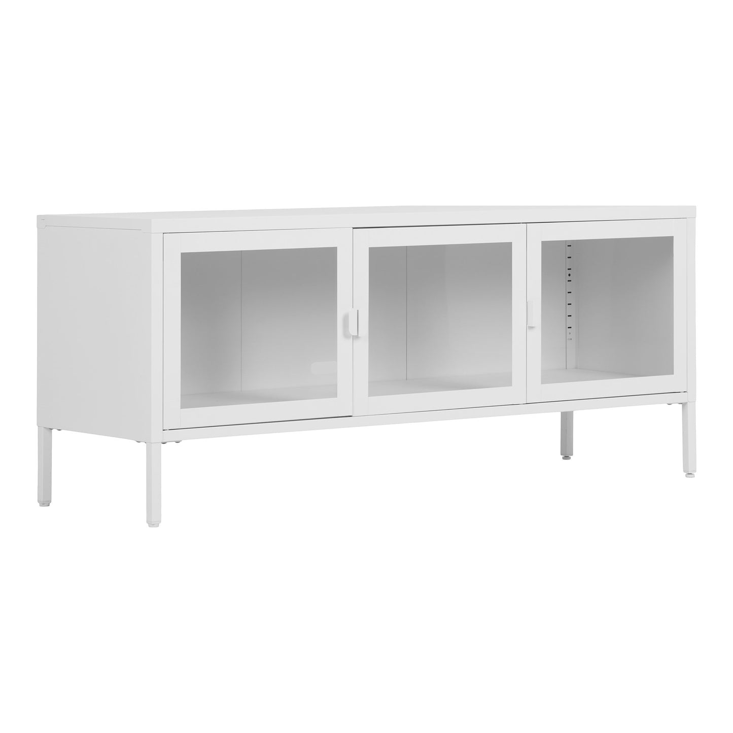 Brisbane TV Cabinet in White Steel with 3 Glass Doors — 130 × 40 × 55 cm