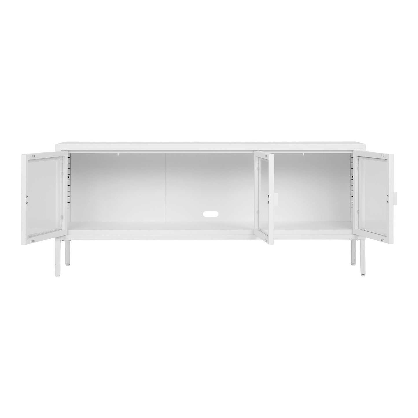 Brisbane TV Cabinet in White Steel with 3 Glass Doors — 130 × 40 × 55 cm