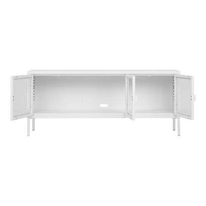 Brisbane TV Cabinet in White Steel with 3 Glass Doors — 130 × 40 × 55 cm