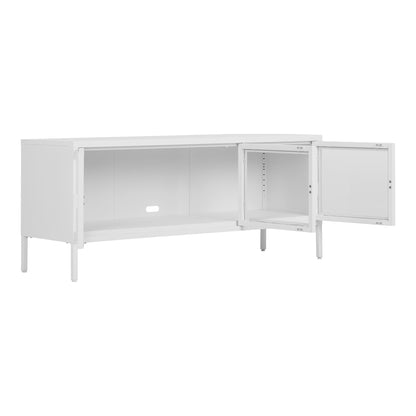 Brisbane TV Cabinet in White Steel with 3 Glass Doors — 130 × 40 × 55 cm