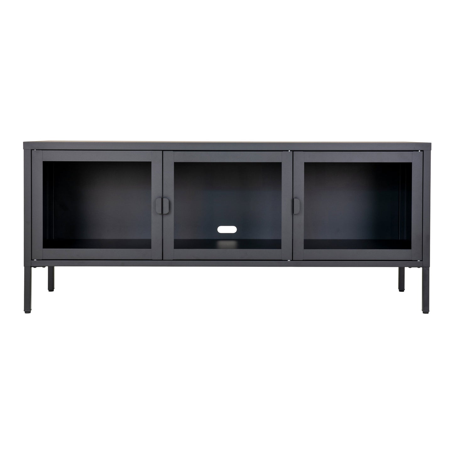 Brisbane TV Cabinet in Black Steel with 3 Glass Doors — 130 × 40 × 55 cm
