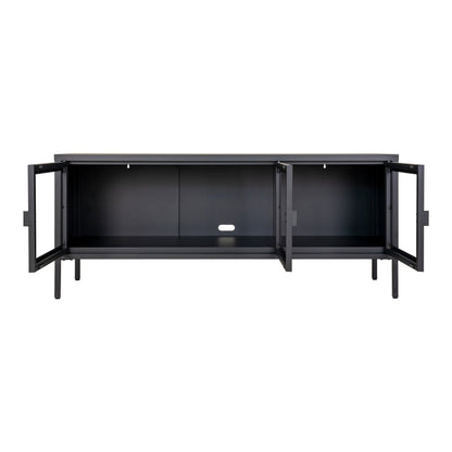 Brisbane TV Cabinet in Black Steel with 3 Glass Doors — 130 × 40 × 55 cm