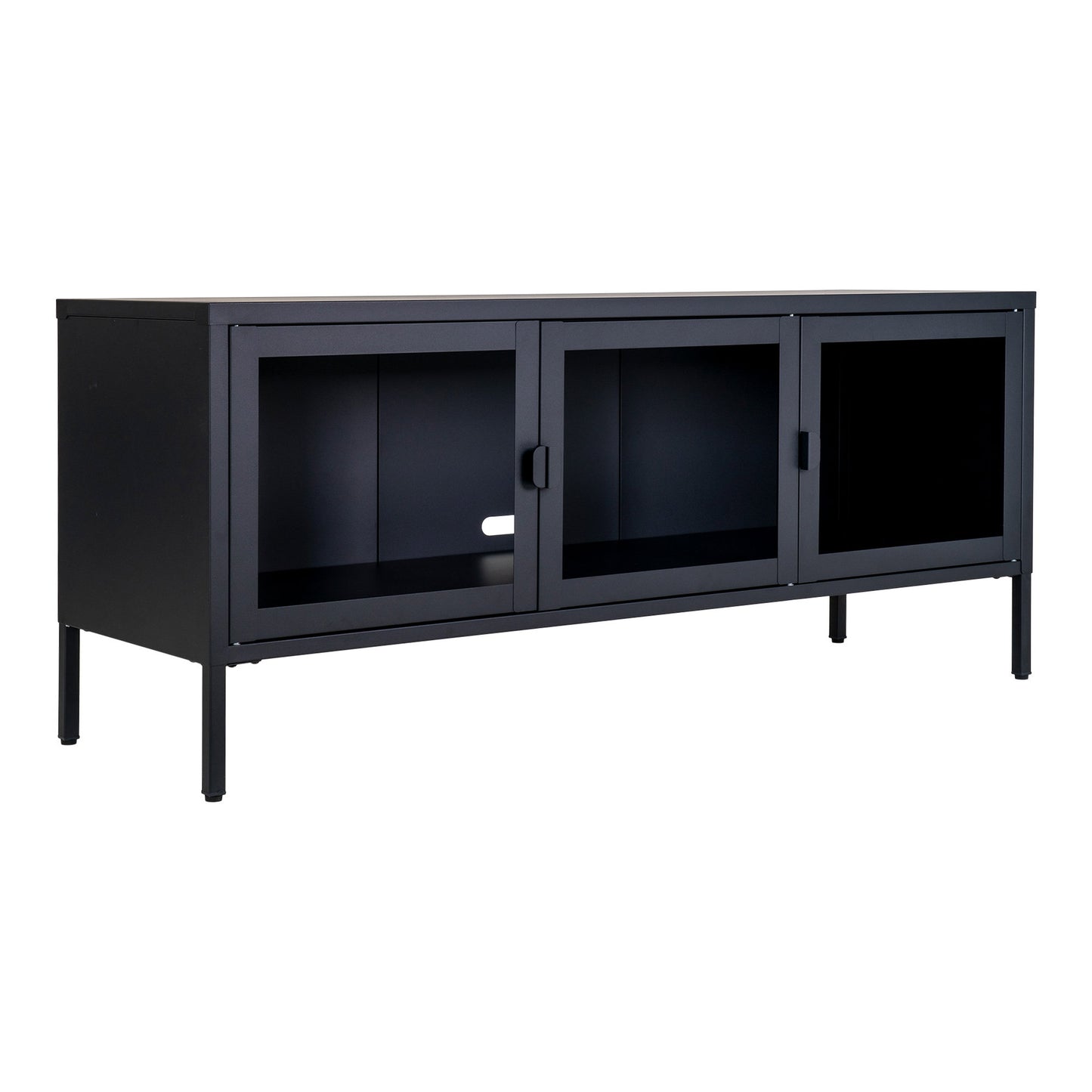 Brisbane TV Cabinet in Black Steel with 3 Glass Doors — 130 × 40 × 55 cm