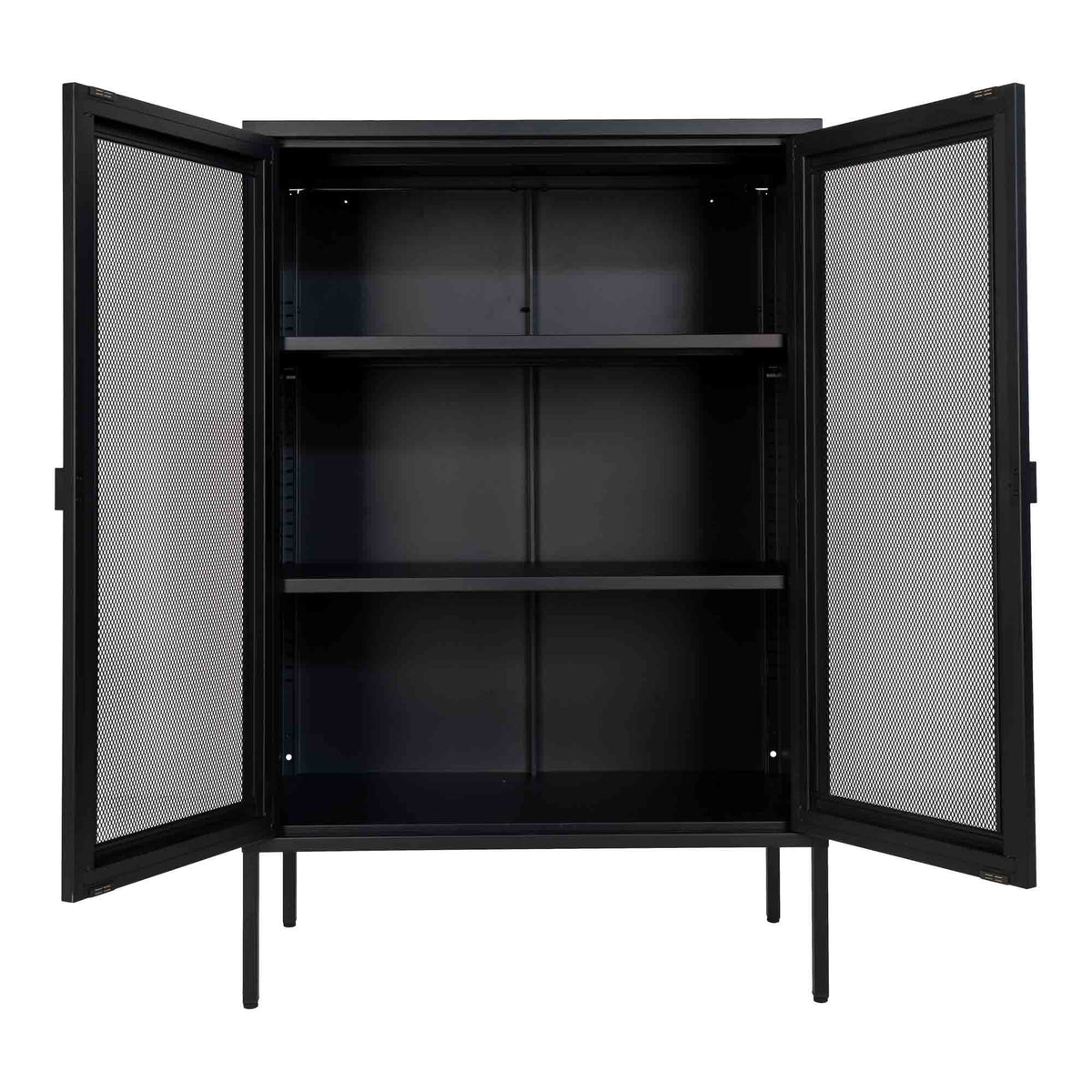 Vitrine Melbourne em Aço Preto com Portas em Rede — 80 × 40 × 120 cm
