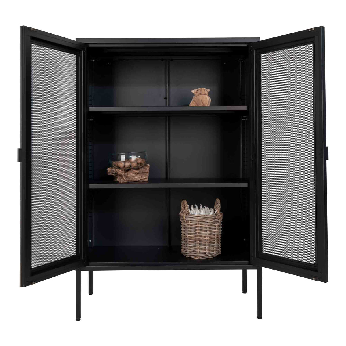 Vitrine Melbourne em Aço Preto com Portas em Rede — 80 × 40 × 120 cm