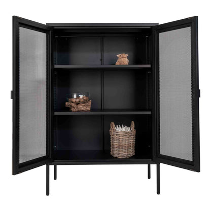 Vitrine Melbourne em Aço Preto com Portas em Rede — 80 × 40 × 120 cm