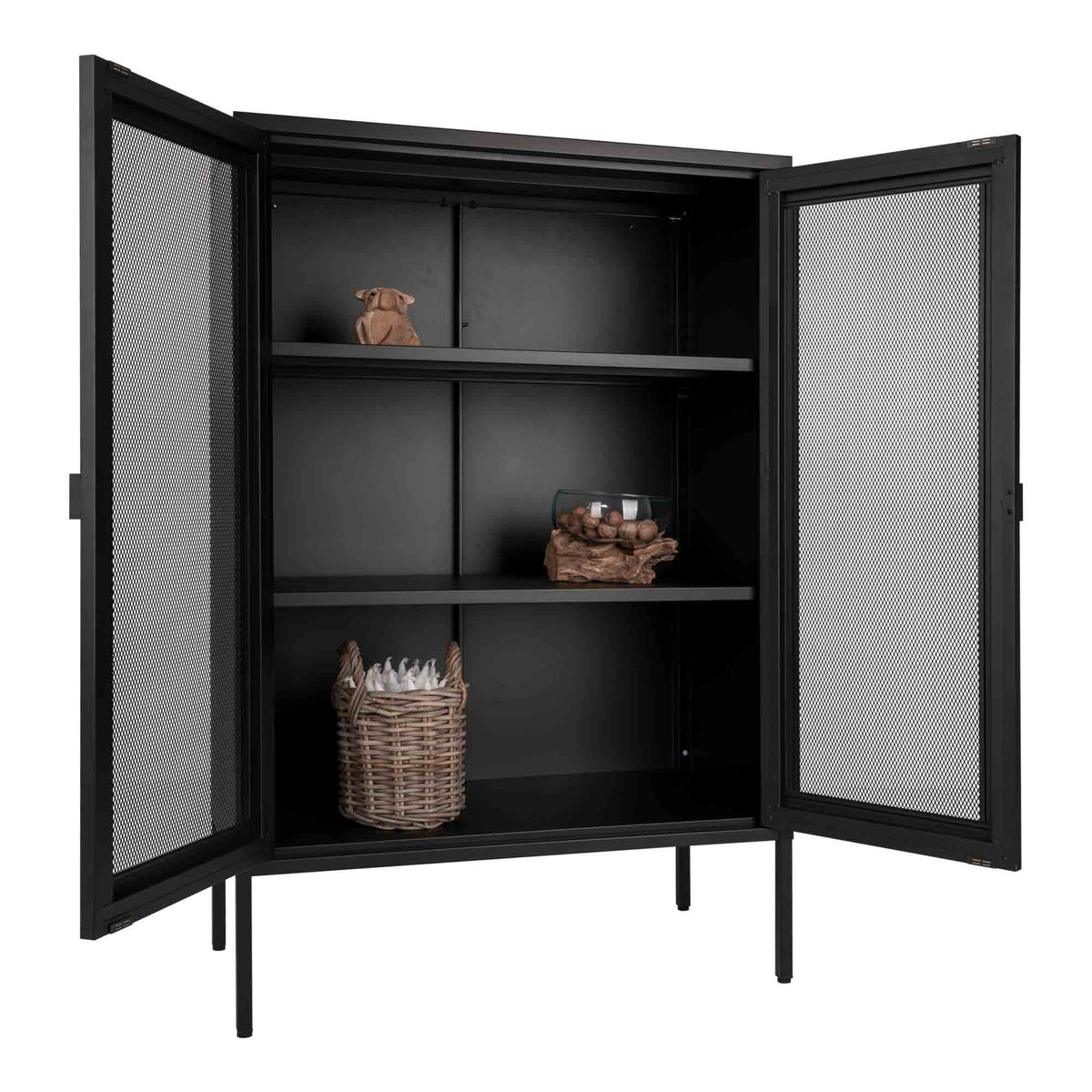 Vitrine Melbourne em Aço Preto com Portas em Rede — 80 × 40 × 120 cm