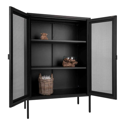 Vitrine Melbourne em Aço Preto com Portas em Rede — 80 × 40 × 120 cm