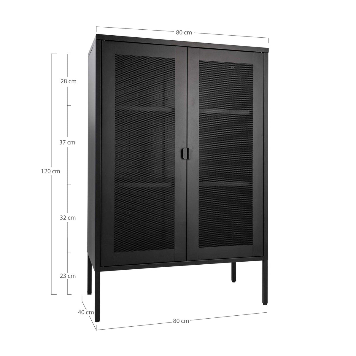 Vitrine Melbourne em Aço Preto com Portas em Rede — 80 × 40 × 120 cm