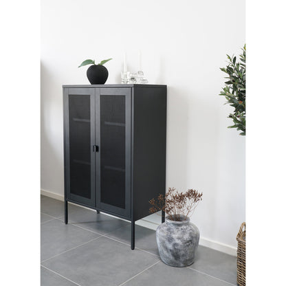 Vitrine Melbourne em Aço Preto com Portas em Rede — 80 × 40 × 120 cm