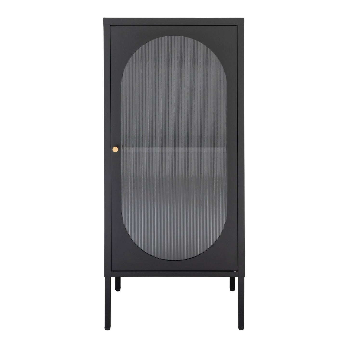 Vitrine Adelaide em Aço Preto com Porta de Vidro Canelado — 50 × 35 × 110 cm