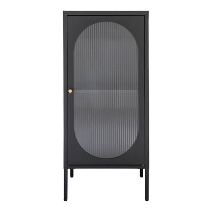Vitrine Adelaide em Aço Preto com Porta de Vidro Canelado — 50 × 35 × 110 cm